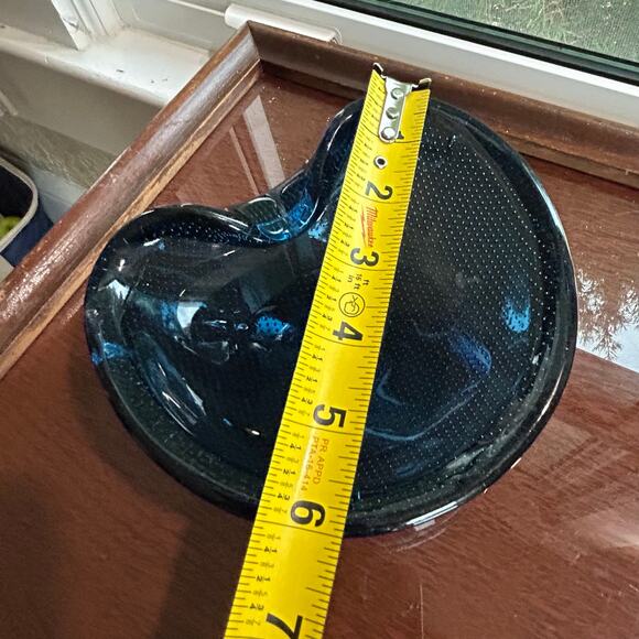 Blenko Vintage Cobalt Blue Controlled Bubble Art Glass Bowl or Ashtray - Picture 14 of 16